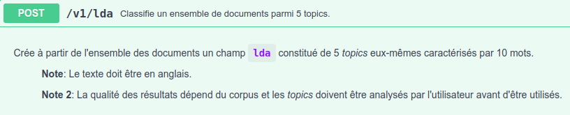 post-v1-lda dans l'interface swagger d'OpenAPI